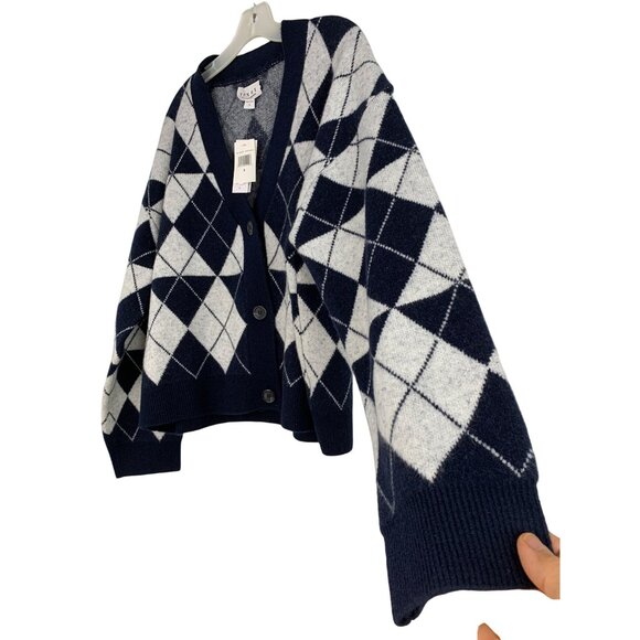 Velvet Graham & Spencer Argyle Navy Grandpa Crop Cardigan Sweater S RM10202 NWT - Picture 5 of 10